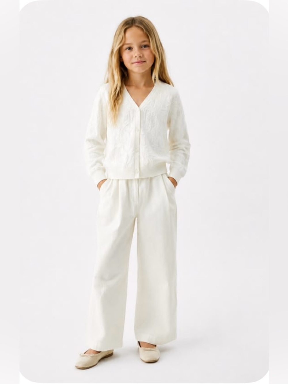 NEW ZARA Jacquard Knit Cardigan Cream Ivory White Girls 6-7
